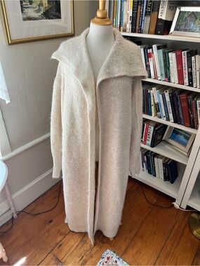 Free People Florence Long Open-Front Hooded Cardigan Sweater - Cream